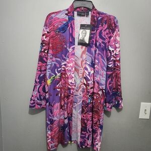 Attitudes by Renee Vibrant Pink and Purple Kimono Size XSP Novelty Brints Birds